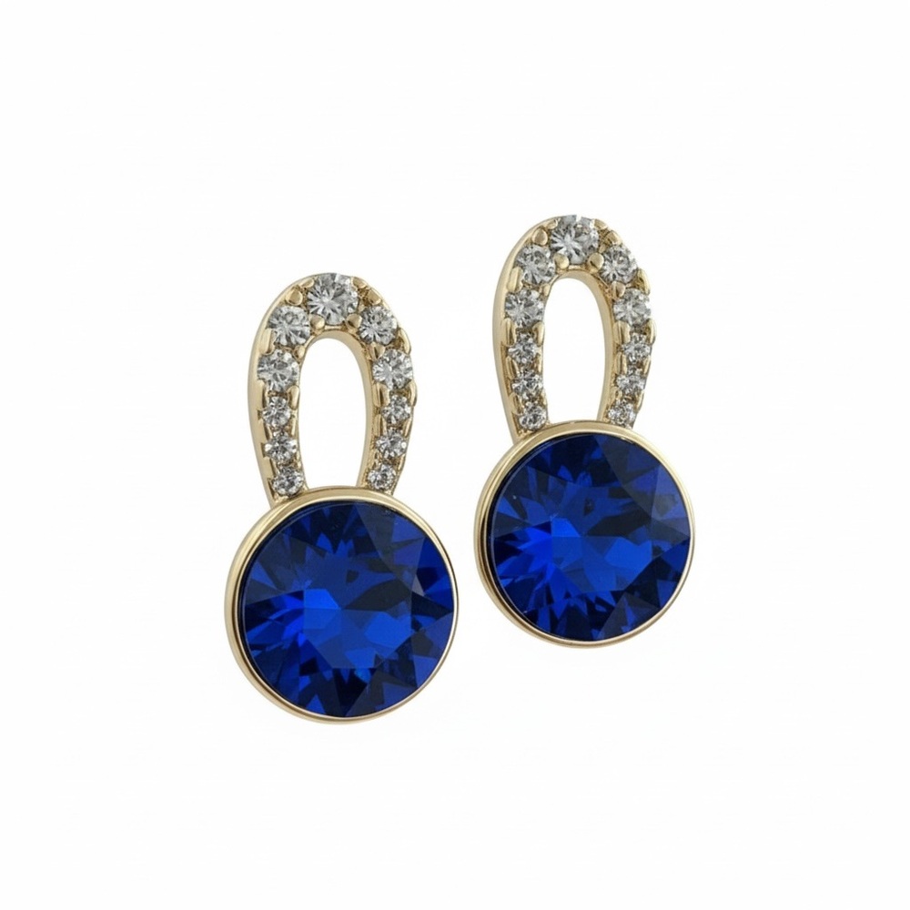 14K Gold Plated Blue Crystal and Cubic Zirconia Drop Earrings